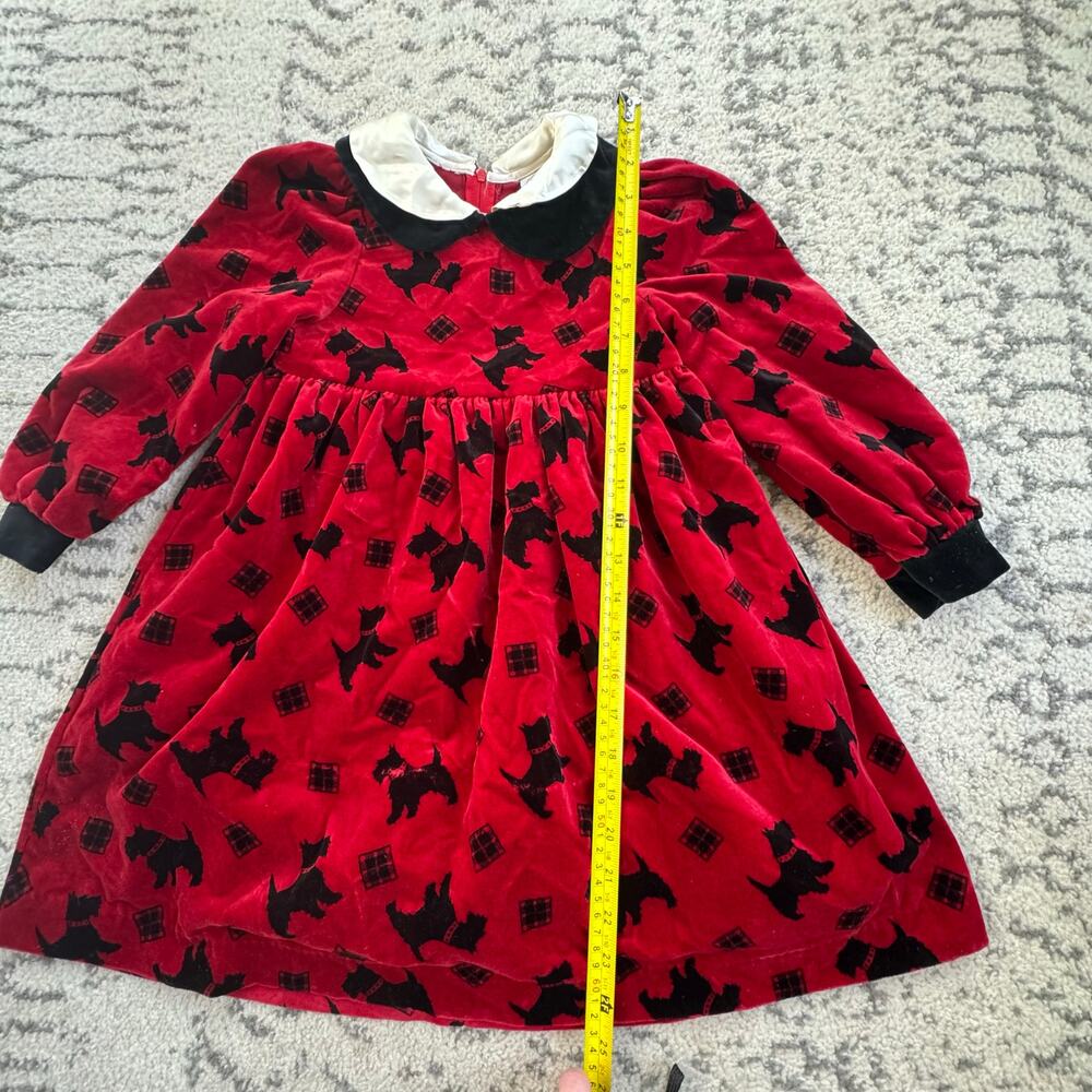 Vtg 1980s 1990s Good Lad of Philadelphia Red/Black Scottie Dog Velvet Dress Sz 6 - Picture 11 of 11